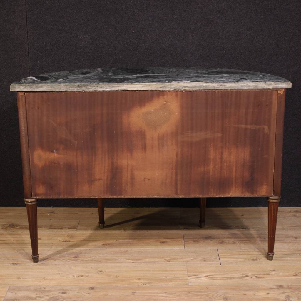 French Louis XVI style half-moon commode with marble top