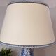 Blue and white Delft ceramic table lamp decorated with birds and flowers.