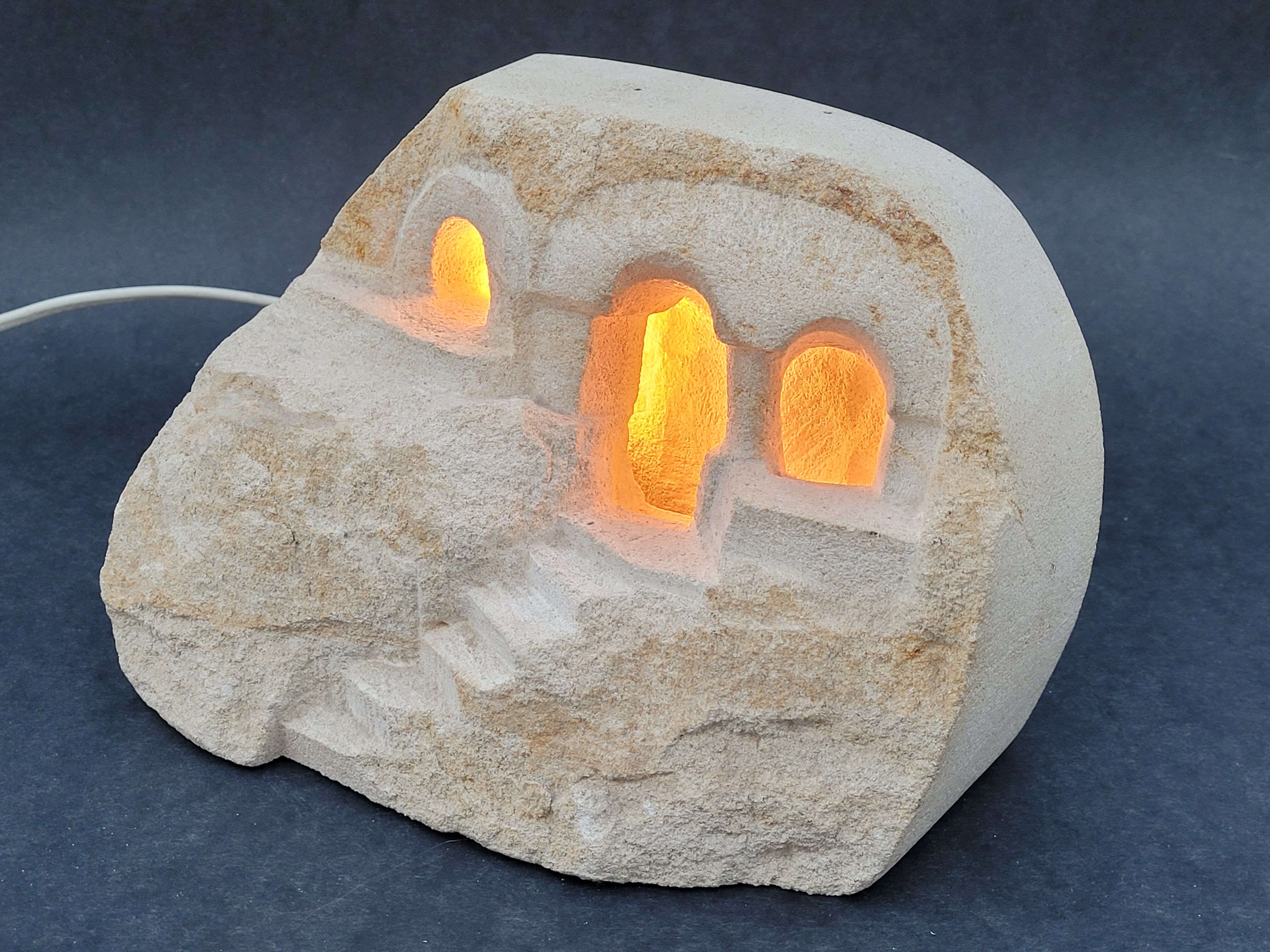 Vintage Lamp 70s Stone Sculpture by Arsène Galisson