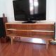 Sideboard vintage Scandinavian feet compass of oak and glass