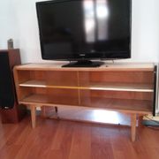 Sideboard vintage Scandinavian feet compass of oak and glass