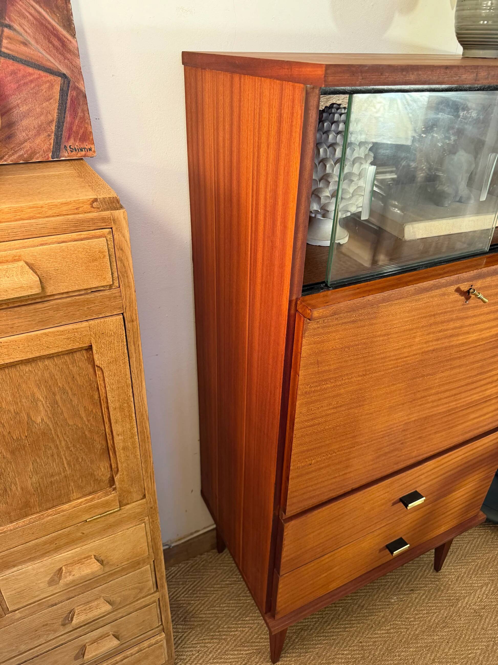 Secrétaire vintage en placage acajou