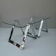Glass and chrome coffee table, trestle legs, vintage 1960-1970