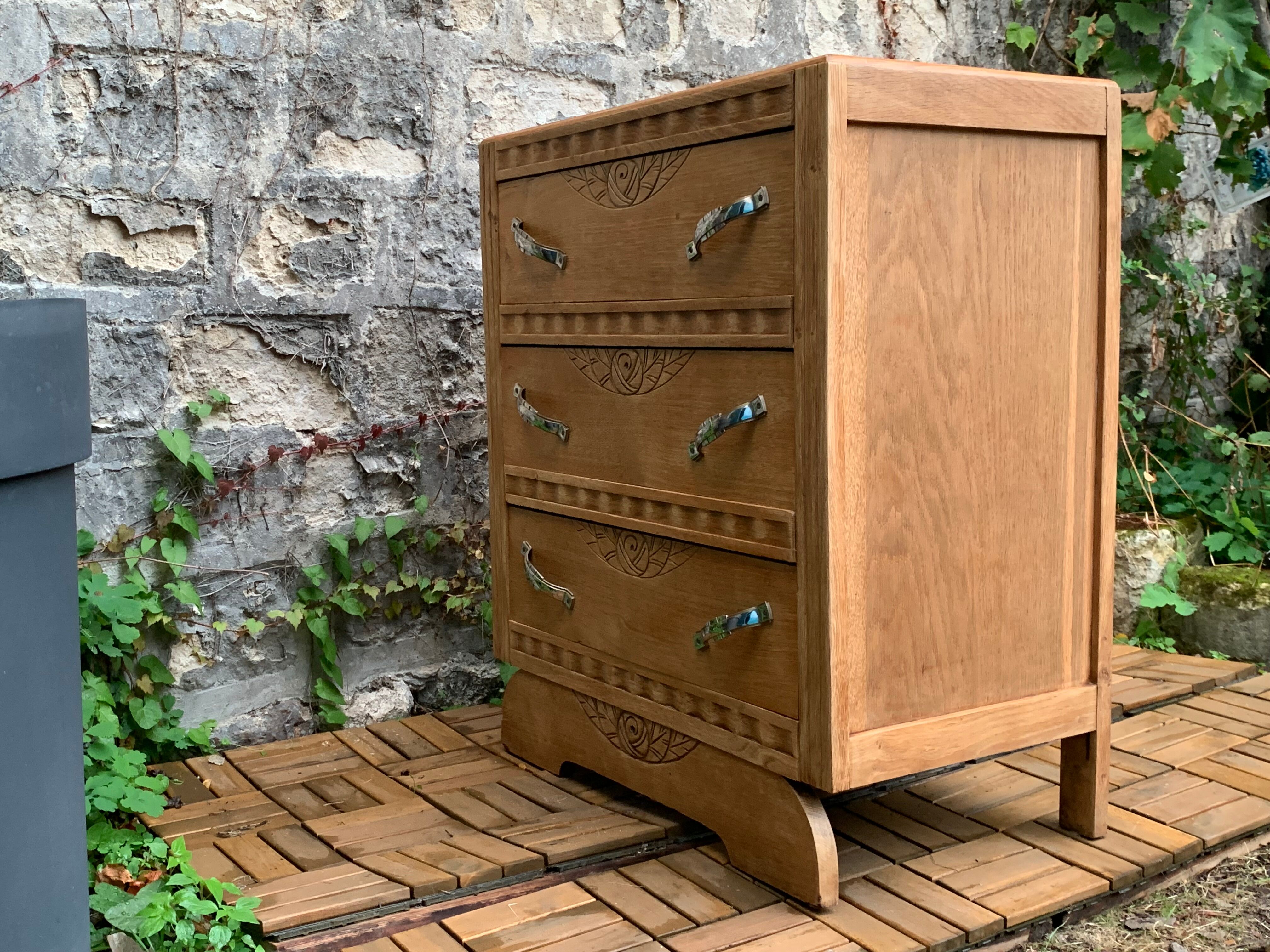 1930s Art Deco chest of drawers in raw wood
