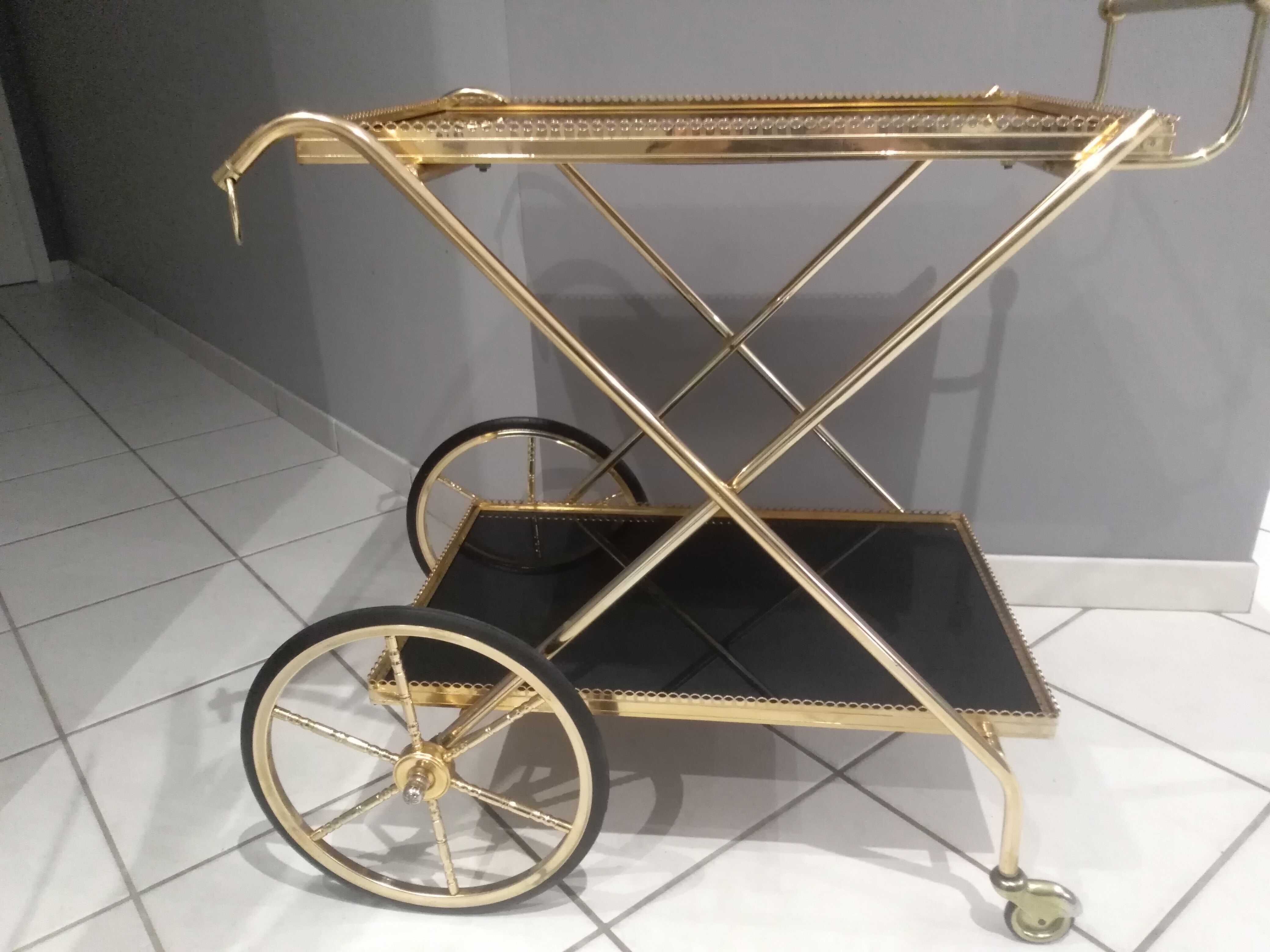 Vintage brass rolling side table, SGDG 1976
