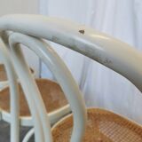Set of 4 Vintage Thonet Style Dining Chairs: White Wood & Cane