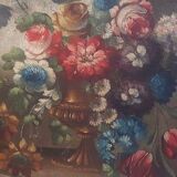 Peinture à l'huile sur toile nature morte aux fleurs, début du XIXe siècle