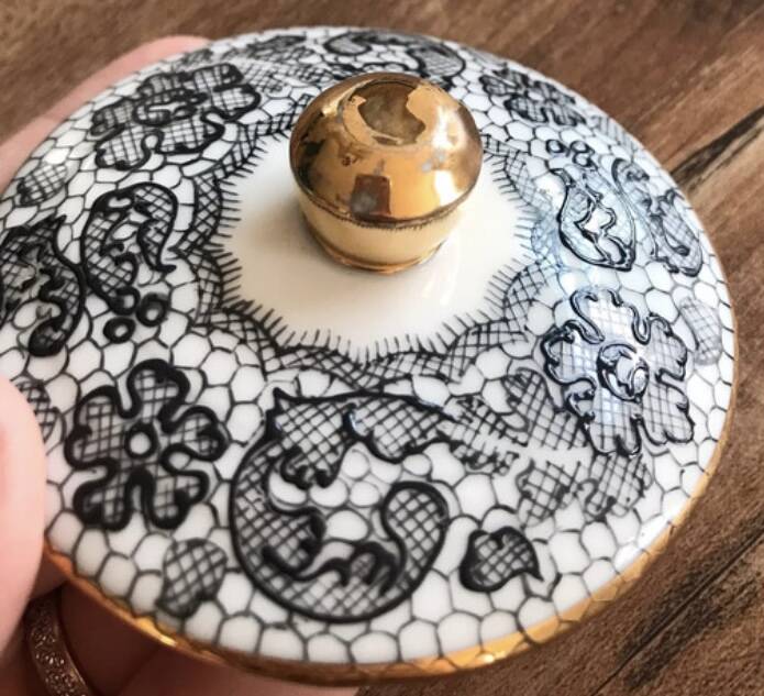 Limoges sugar bowl hand-painted Le Tallec x Rochas Paris vintage 1950s