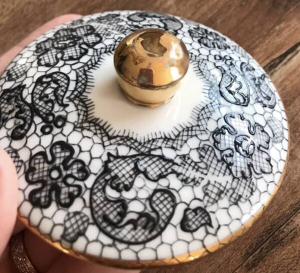 Sucrier Limoges peint main Le Tallec x Rochas Paris vintage 1950s