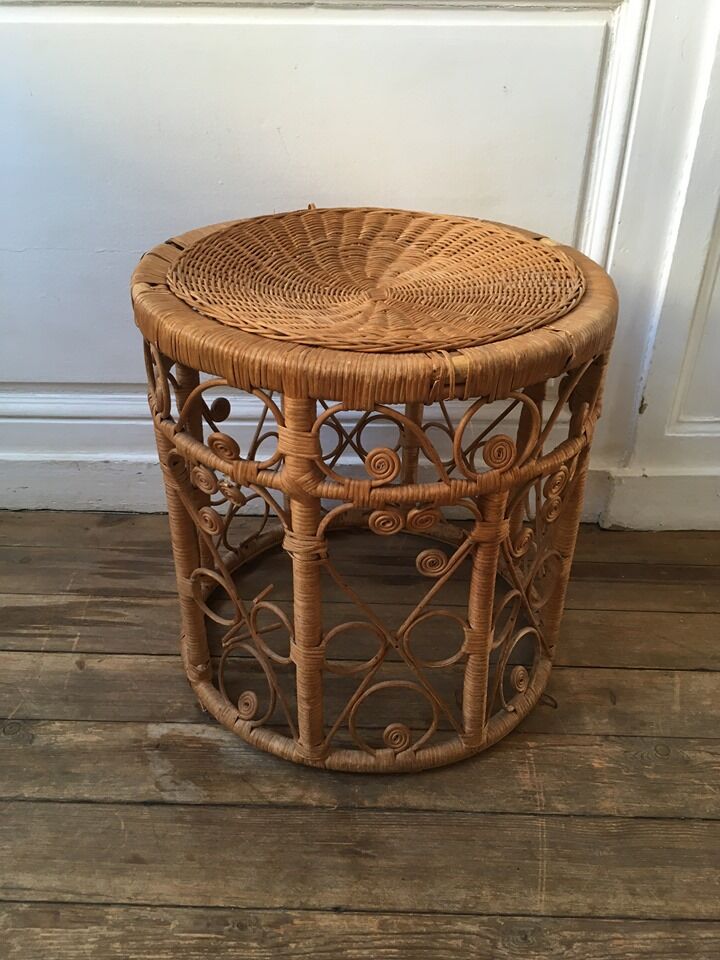 Peacock vintage rattan side table