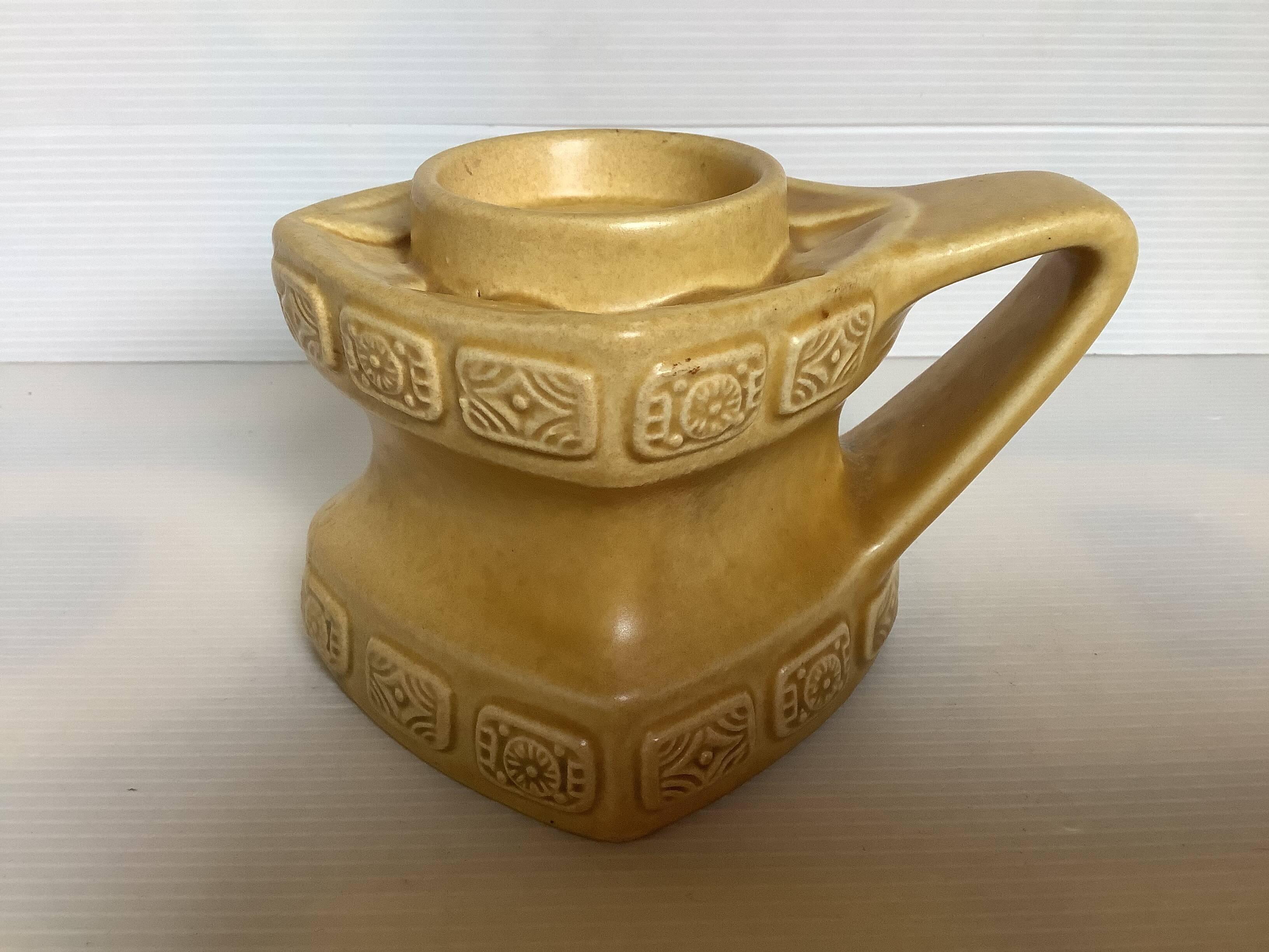 Ochre ceramic geometric-shaped candlestick