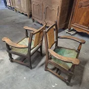Brutalist pair of rustic turned wooden armchairs from the 1950s.