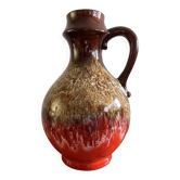 Bay Keramik red, brown and white fat lava handled vase West Germany