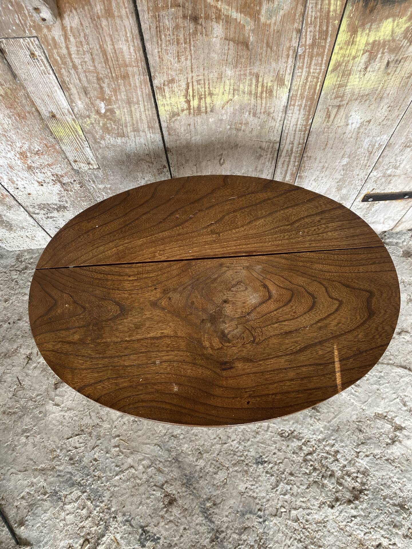 Table Appoint Guéridon Oval Ancien Bois Tourné Vintage #E327