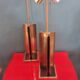 Large pair of 70s gold metal table lamps