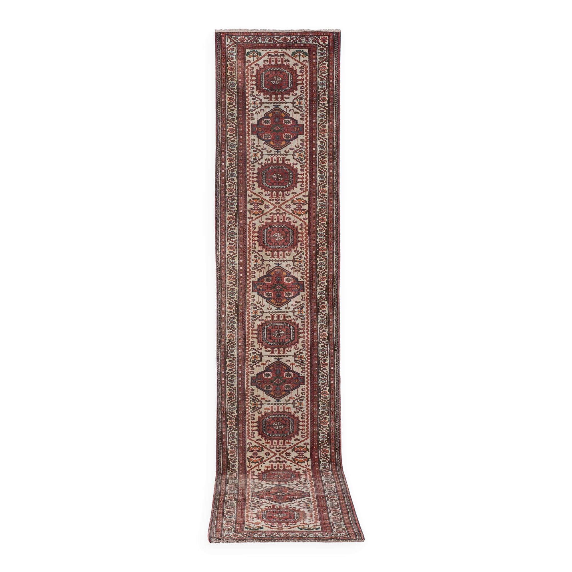 Vintage Turkish Oushak Handwoven Rug 90x414 cm
