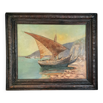 Tableau colonial  CEFEO RIC - Marine impressionniste - Baie d’HAÏ PHÒNG