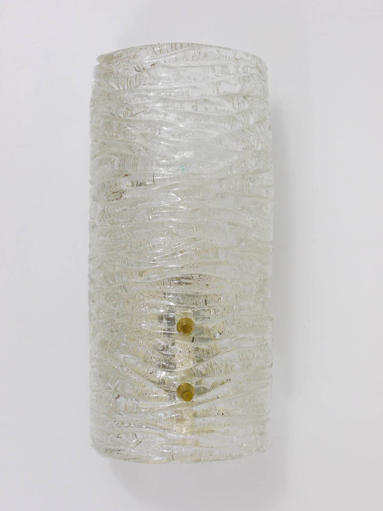 Pair of wall sconces by J.T. Kalmar, brass and textured glass, Austria, 1950s.