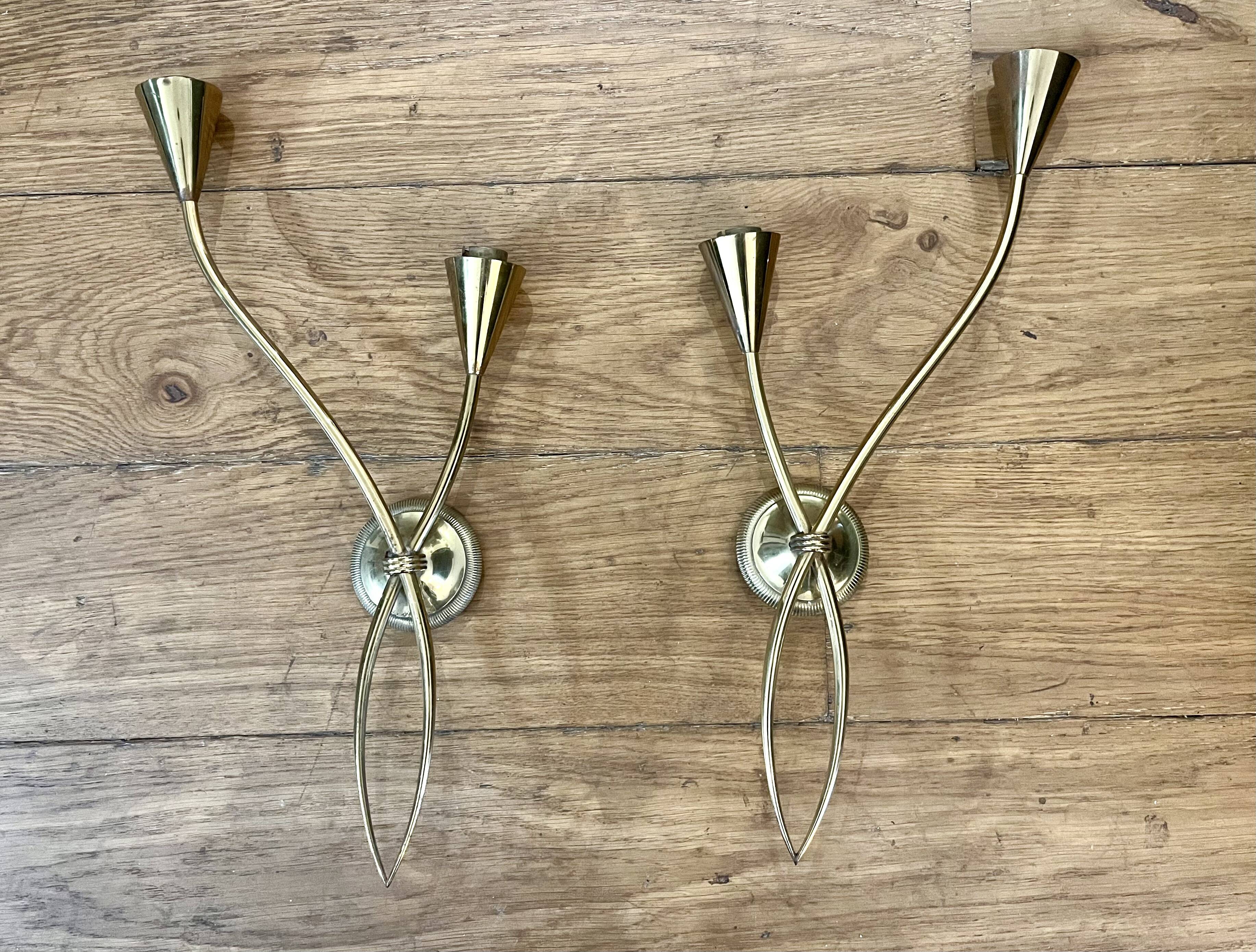 Pair of wall lights - Maison Arlus - Jean Royère style - Vintage