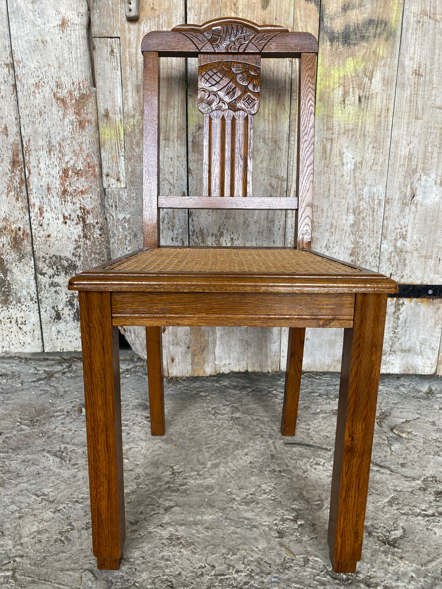 Vintage Art Deco Chair Wood & Cane Seat #E088