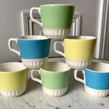 set of 6 colorful coffee cups pop Digoin Sarreguemines 60s