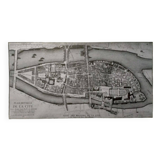 Historical map of the Ile de la Cité in Paris in 1754