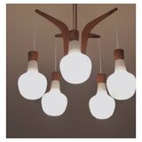 Vintage teak and opaline chandelier