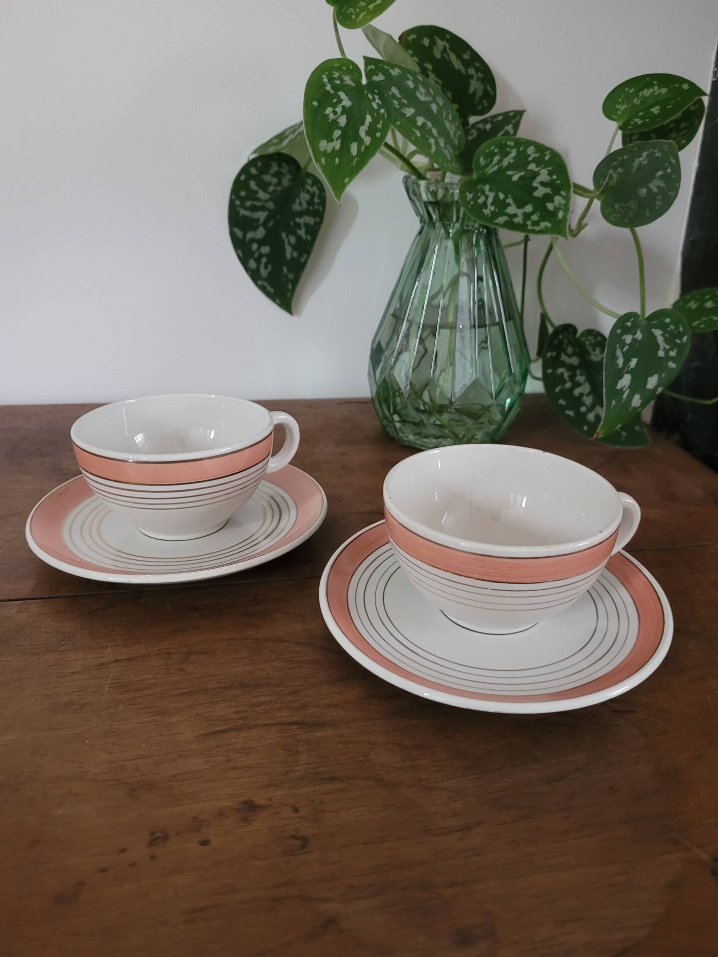 Set of 2 cups with saucers Luneville