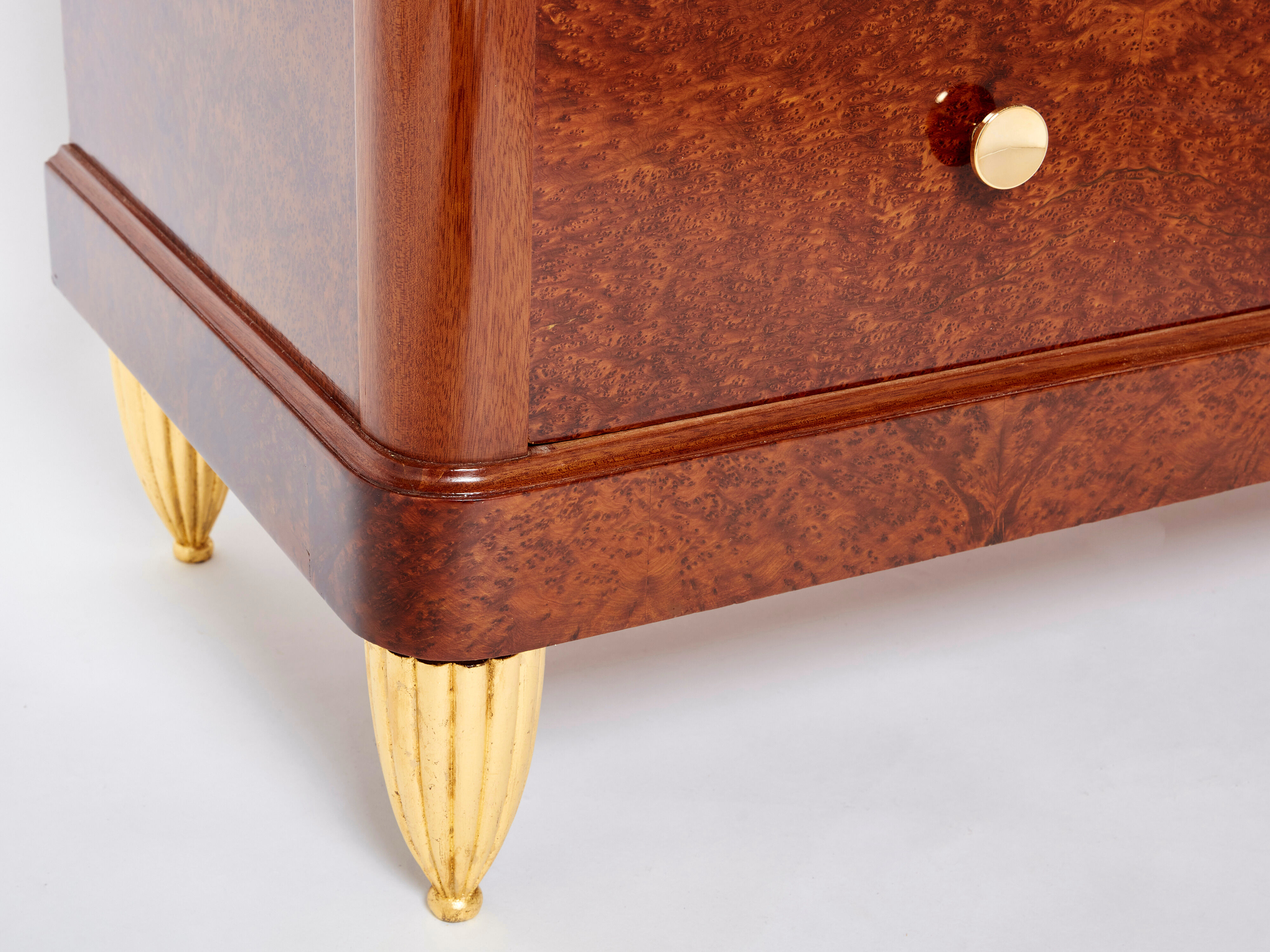 Chest of drawers amboine magnifying glass gilding  circa 1940s
