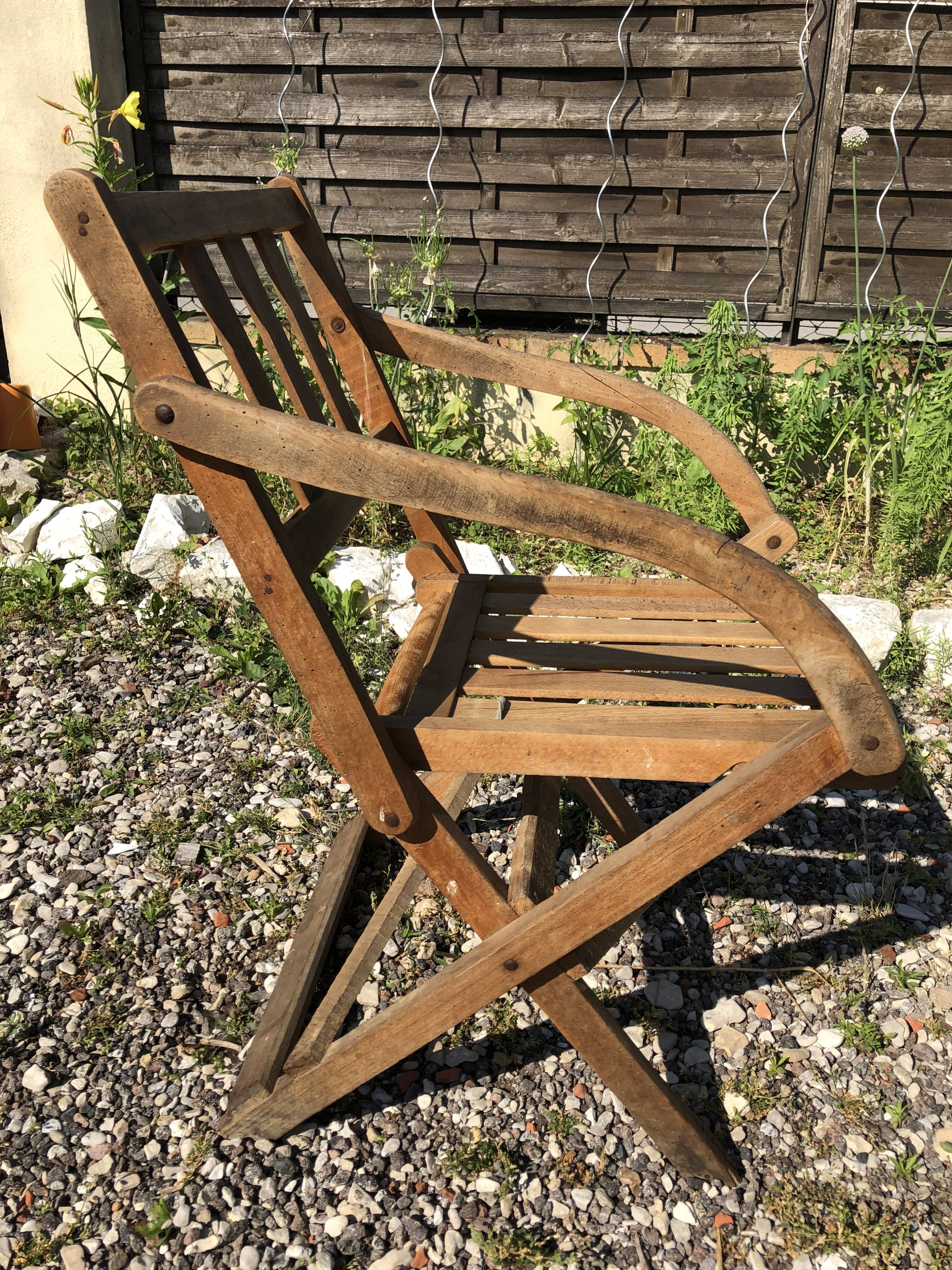 Old folding armchair wooden sitting vintage