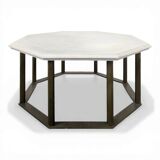 1940s octagonal coffee table with a marble top.