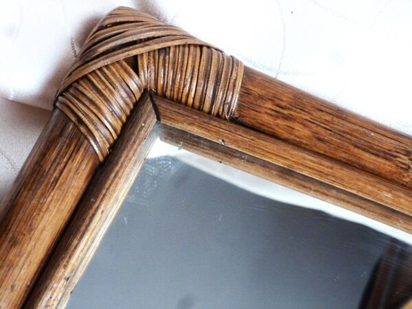 Miroir bambou ovale 55.5X34 cm - ancien miroir mural bambou.