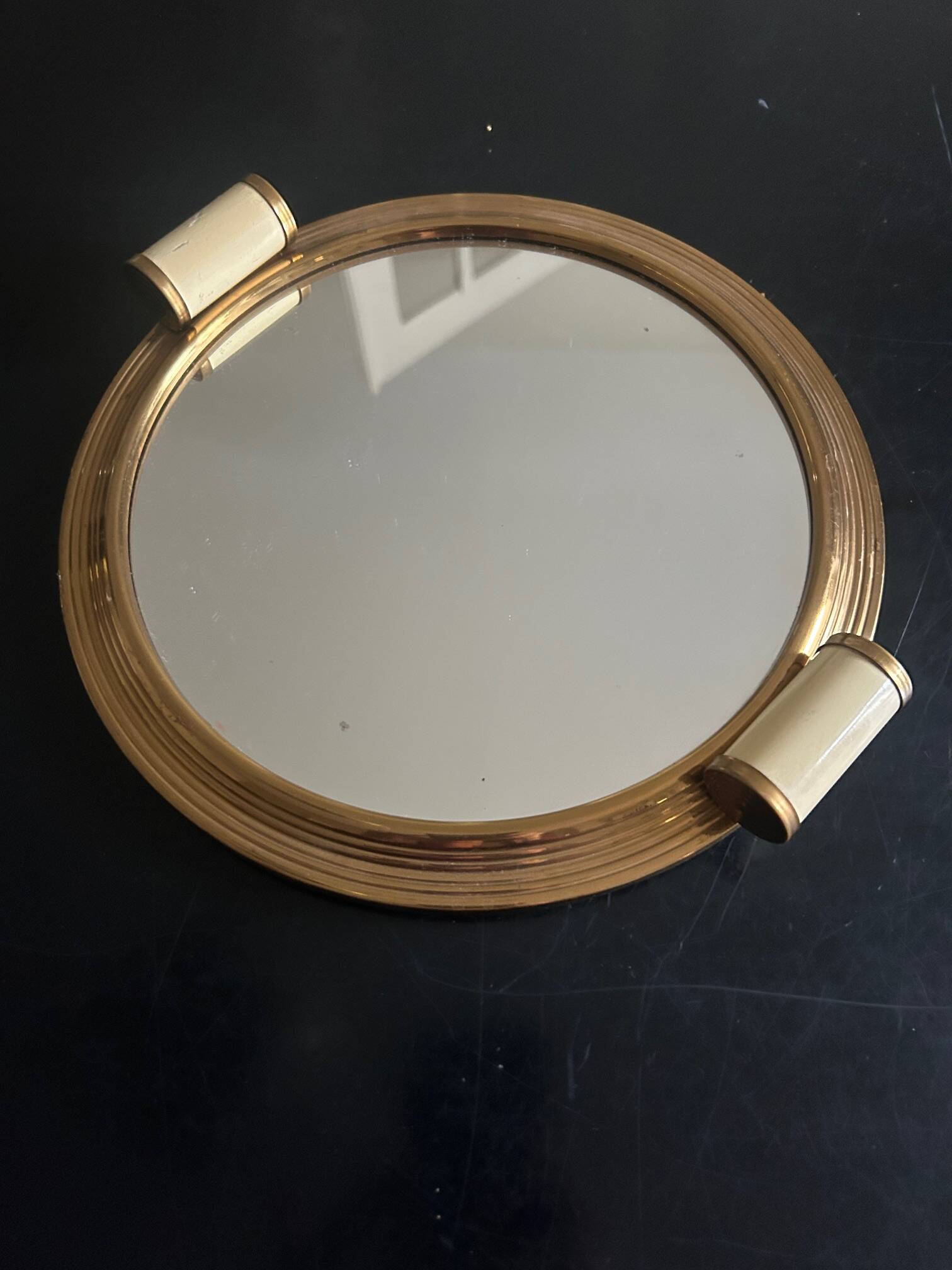 Art Deco mirror and brass tray
