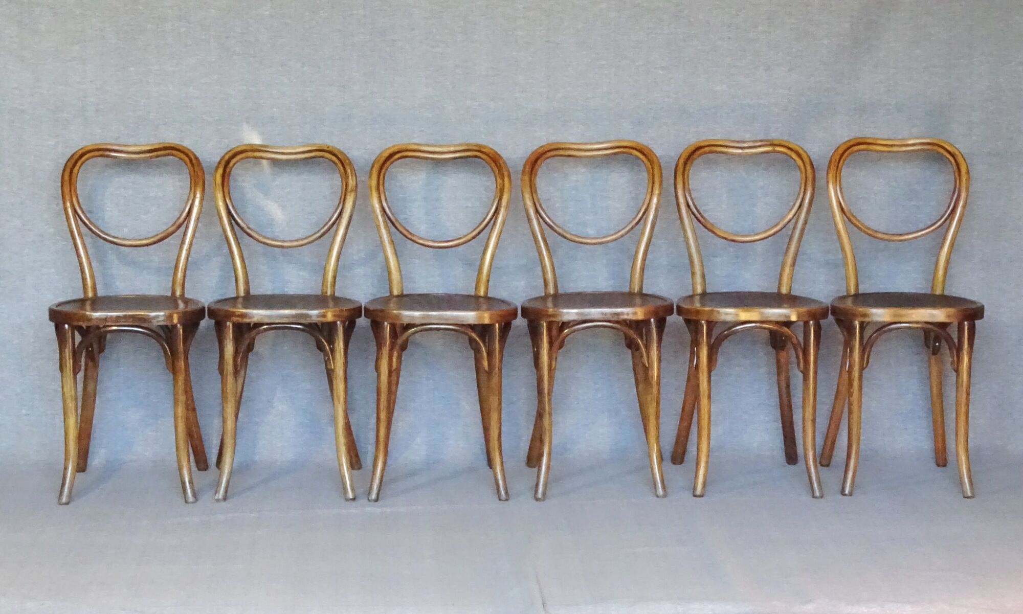 Set of 6 chairs Heart Thonet N°28, wooden seats and arches - 1925 -