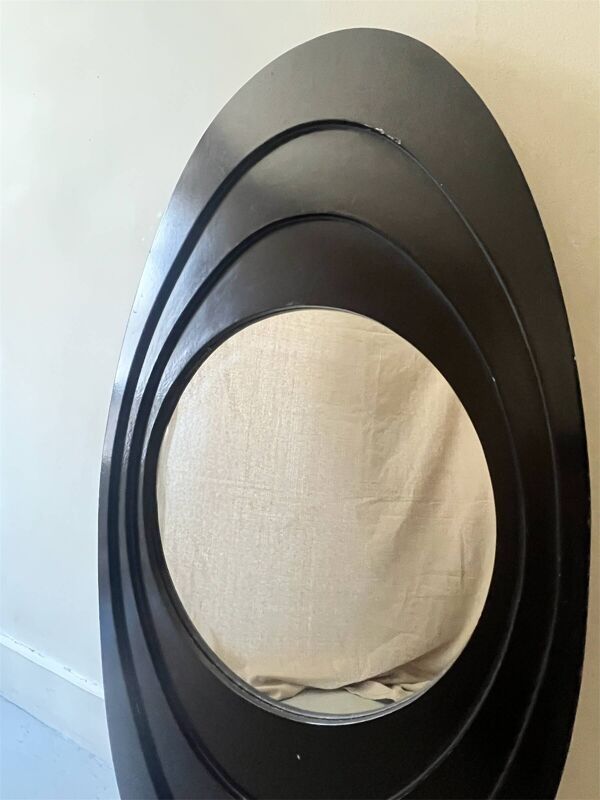 Grand miroir ovale italien moderniste, design space age 1970