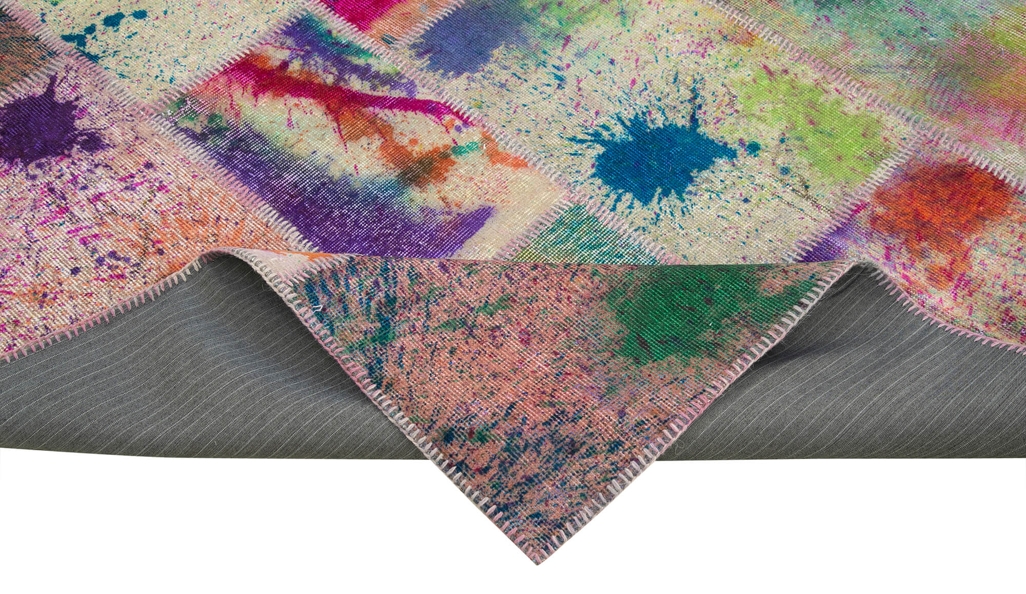 Handmade turkish overdyed 203 cm x 297 cm multicolor patchwork carpet