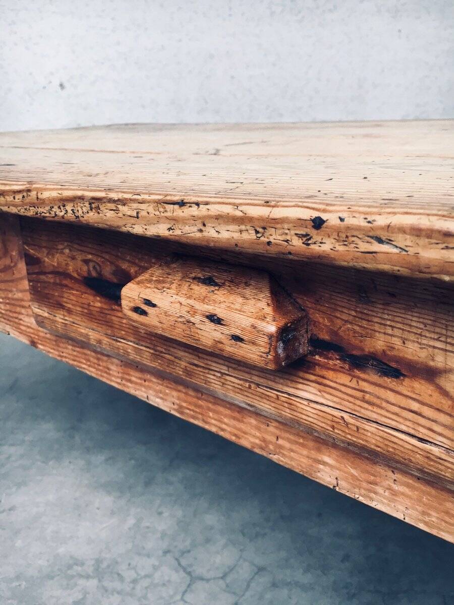 French Country Design Pine Dining Table with Drawer, France, 1930s