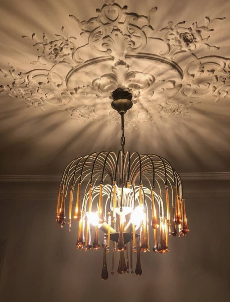 Vintage 1970s brass and Murano glass chandelier