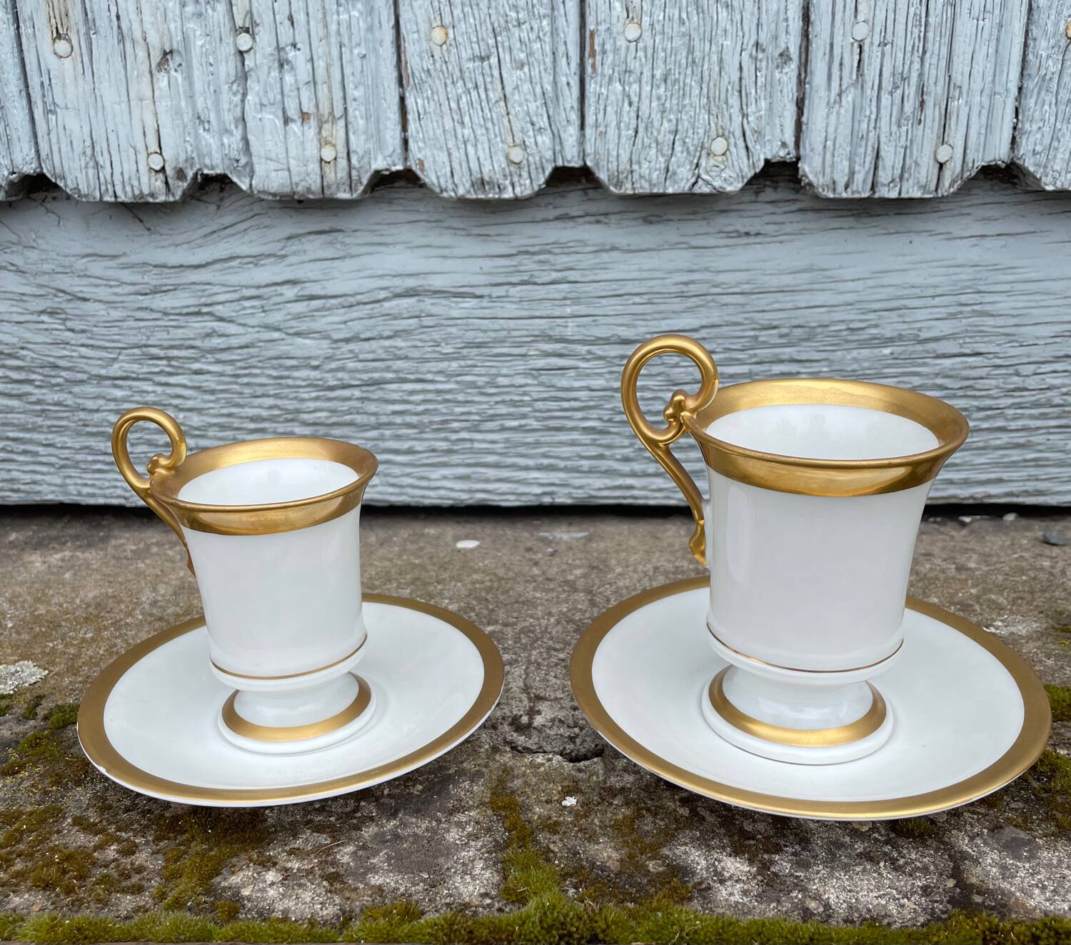 Two Limoges Porcelain Cups, White & Gold