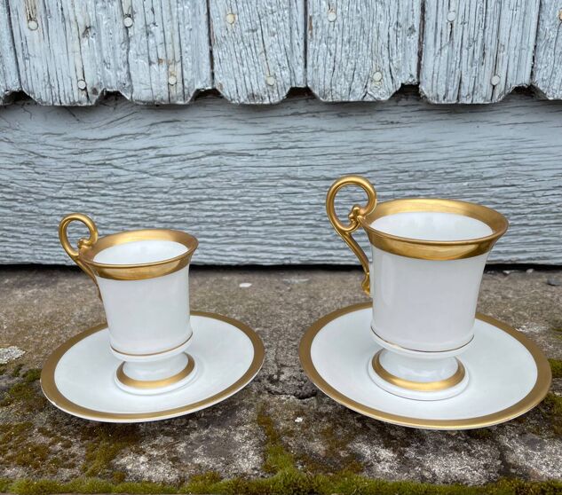 Two Limoges Porcelain Cups, White & Gold