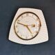 Vintage formica clock silent asymmetrical wall pendulum "Bayard wood lines"