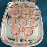 Series of 6 cups in pink glass France