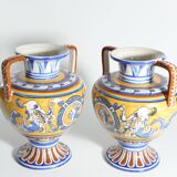 Large Hand-Painted Ceramic Double Handled Vases,  France, Set of 2