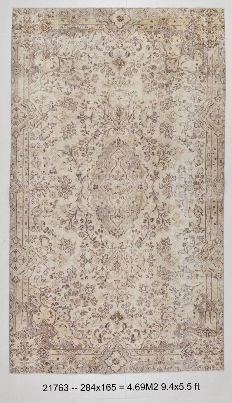 5x9 Vintage Brown Cream Classic Turkish Rug, 165x284Cm