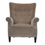 1970s, Danish highback armchair, original condition, furniture velour, bech wood.