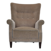 1970s, Danish highback armchair, original condition, furniture velour, bech wood.