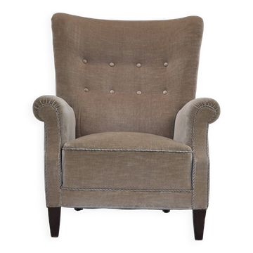 1970s, Danish highback armchair, original condition, furniture velour, bech wood.