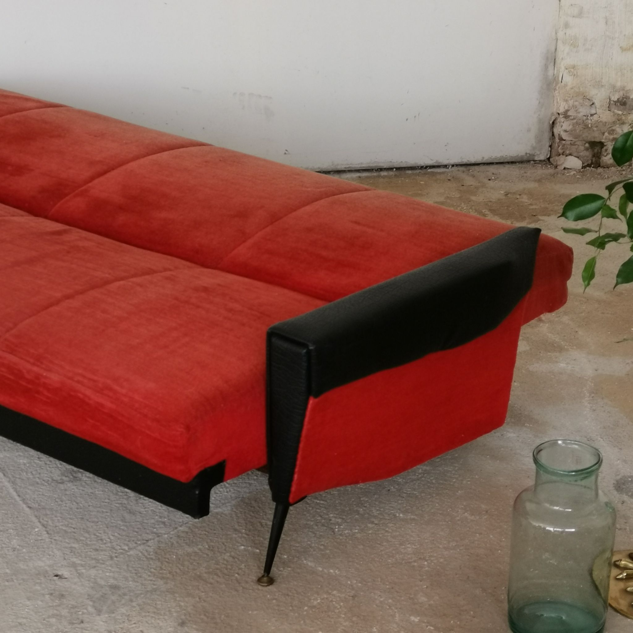 Convertible bench daybed rockabilly red and blakc 50-60s
