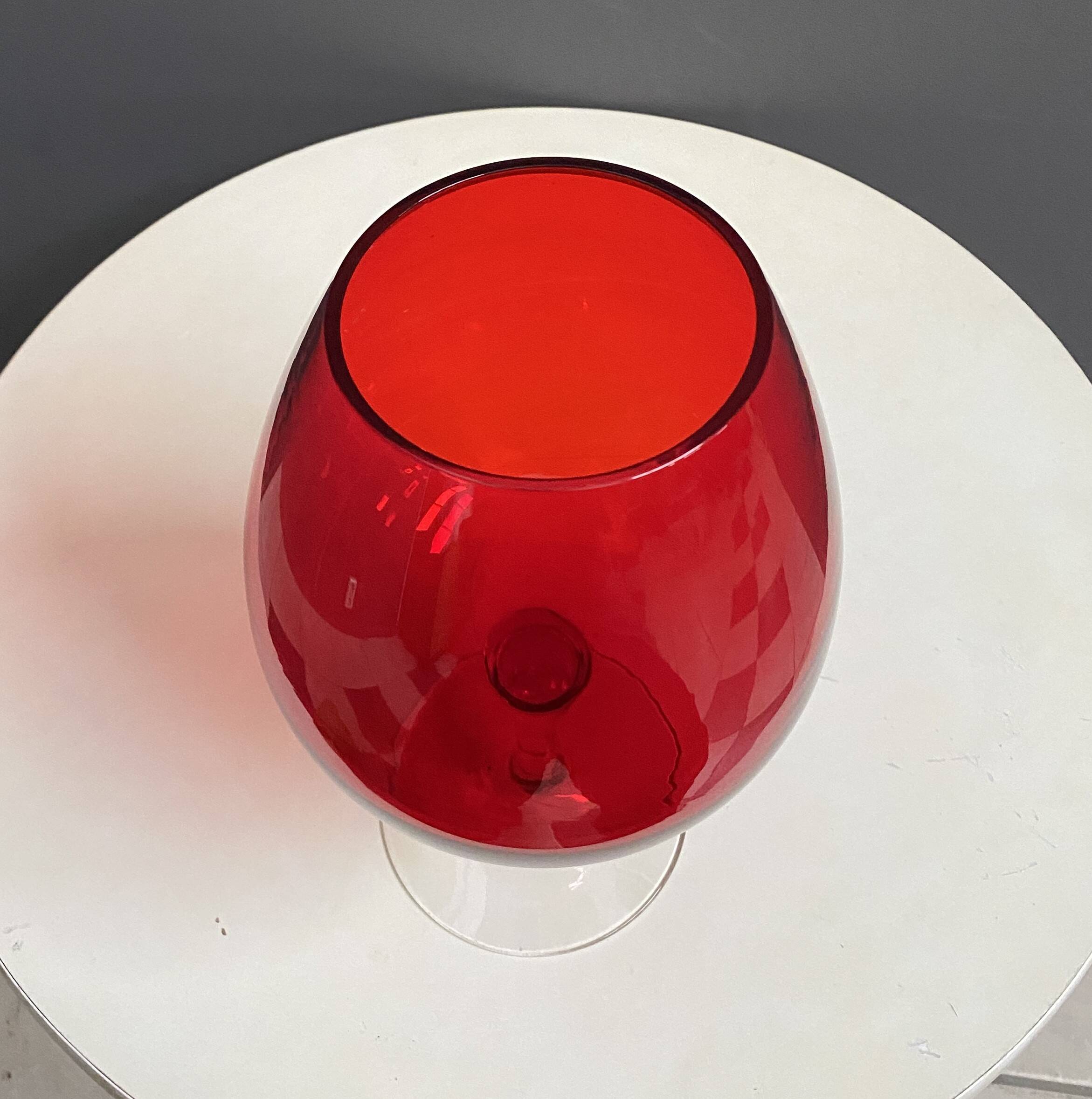 Empoli red large glass shape vase 1960s