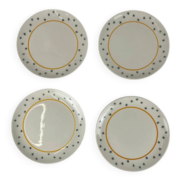 Set of 4 dessert plates GIEN, Primefleur creation, model "Constellation", 1950.